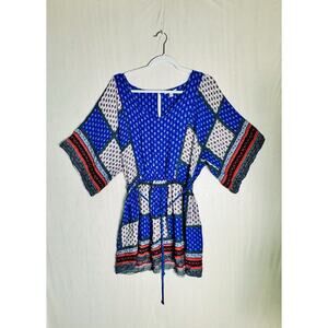 American Eagle Womens Boho Patchwork Mini Dress Kimono Sleeve Floral Flowy Sz S